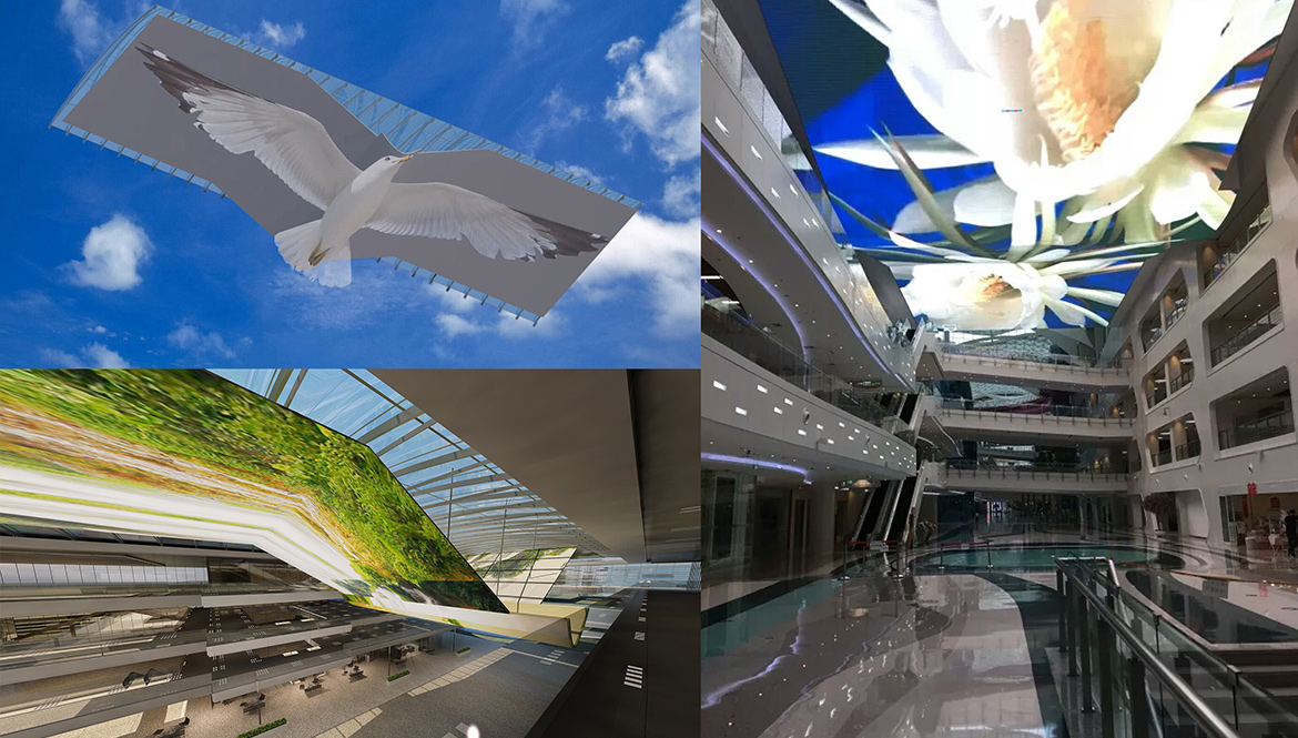 立翔文创打造中国购物中心最大的室内穹顶式LED天幕（LED格栅屏、LED灯条屏）