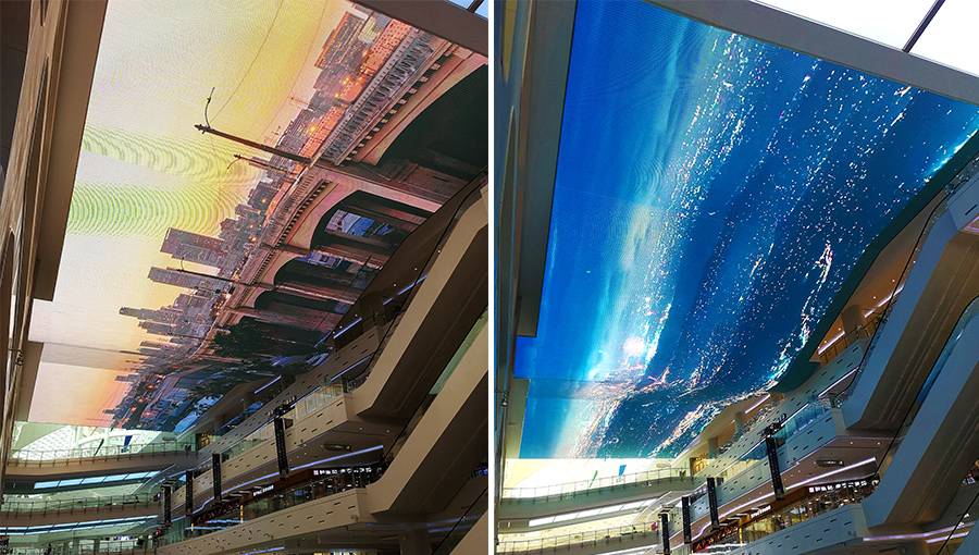 立翔文创打造中国购物中心最大的室内穹顶式LED天幕（LED格栅屏、LED灯条屏）